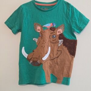 Mini Boden Kids Green Warthog Bird Applique Short Sleeve T Shirt Size 7-8y 128cm
